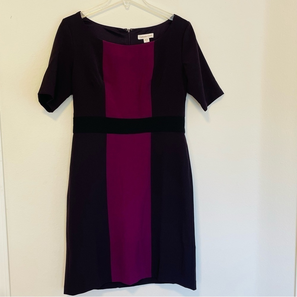 Coldwater‎ Creek Woman Size 10 Purple color black Casual Dress, back zip closure